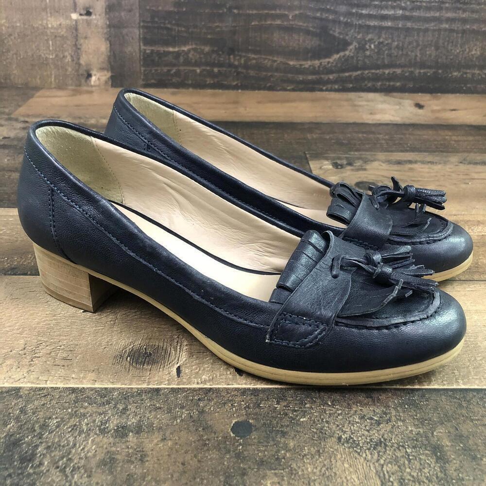 Carvela Kurt Geiger navy leather tassel loafers block heel womens 36